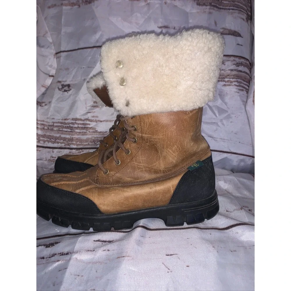 Ralph Lauren Quinta Duck Australian Shearling Boots Brown‎ Women's Size 7.5